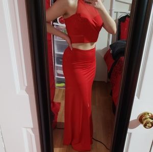 ❣Red crop top long dress.